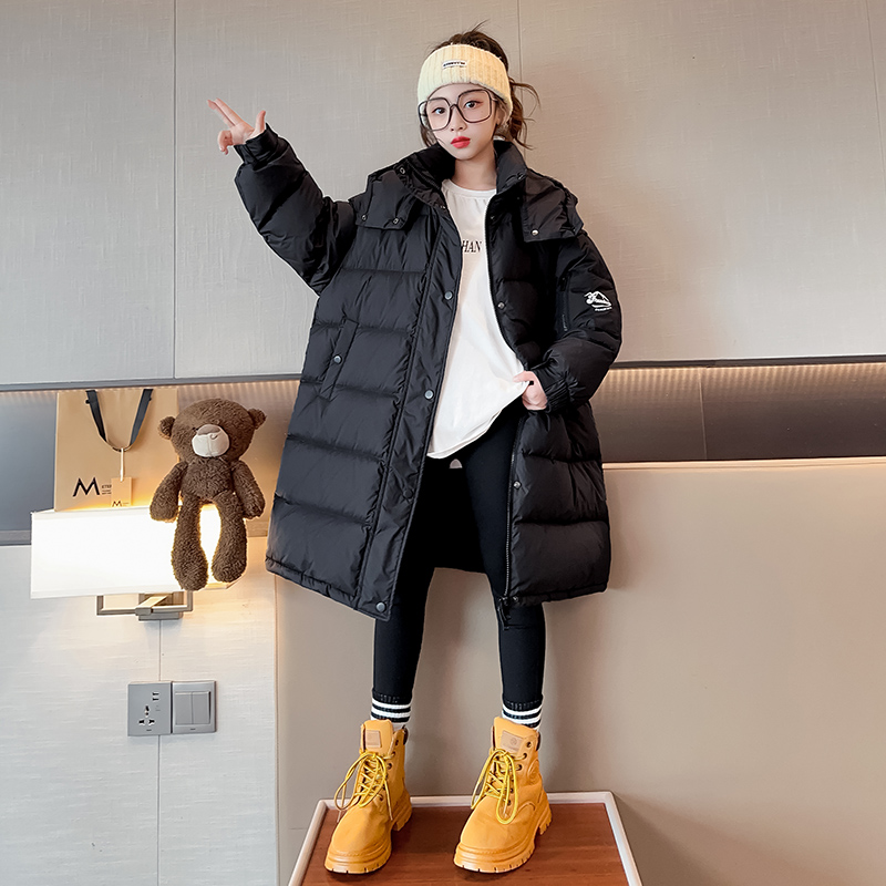 女童羽绒服冬装2023新款中长款白鸭绒中大童8-15棉服儿童潮牌外套