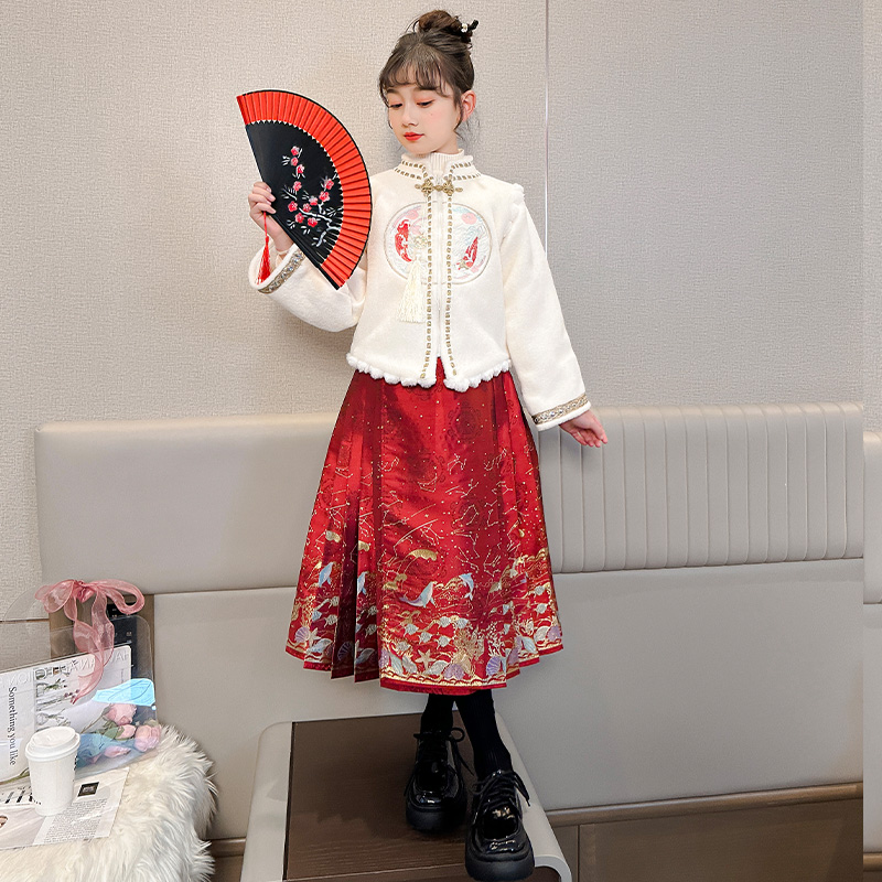 女童马面裙6-12岁15岁秋冬2023新款国风中大儿童中式夹棉明制唐装