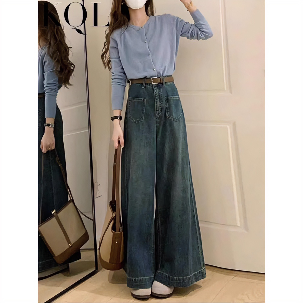 高腰大阔腿牛仔裤女夏季新款大裤腿宽松显瘦象腿垂感拖地裤子气质