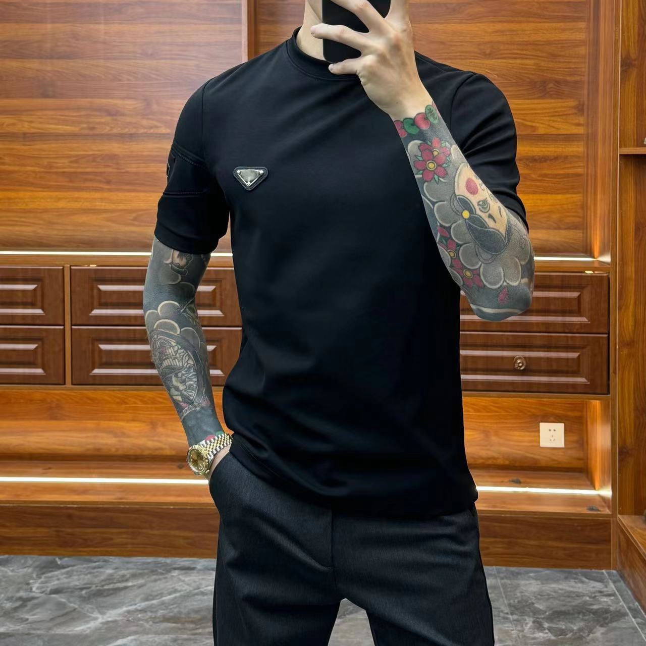 2023秋冬新款时尚百搭休闲加厚男士纯色T恤打底短袖DM33294