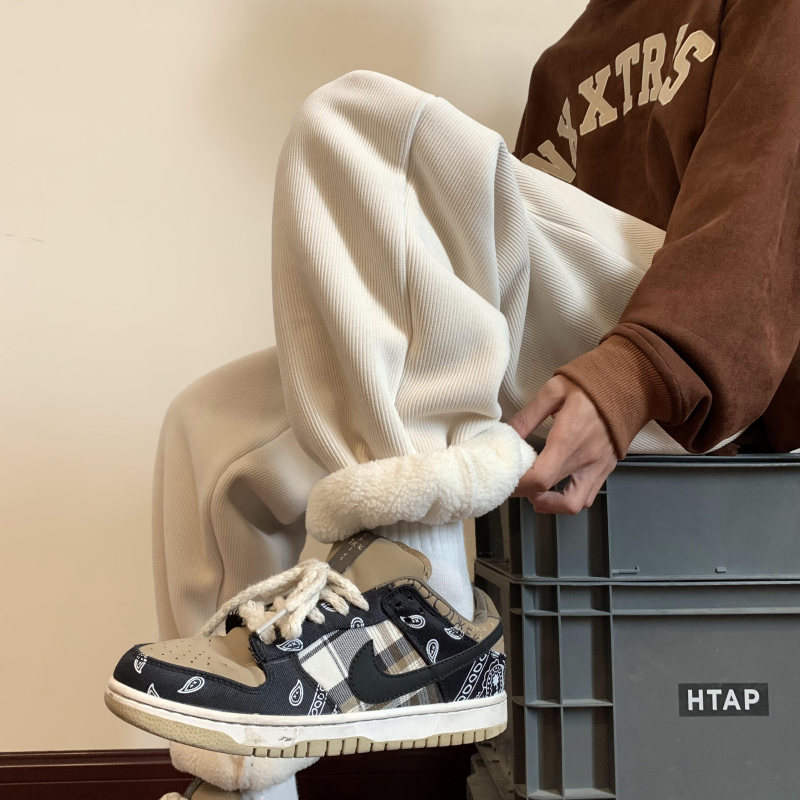 灯芯绒裤子男款冬季加绒加厚重磅运动卫裤大码直筒宽松束脚休闲裤