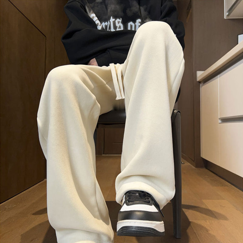 大码奶白色双面摇粒绒裤子男款秋冬款加绒加厚直筒奥粒绒运动卫裤