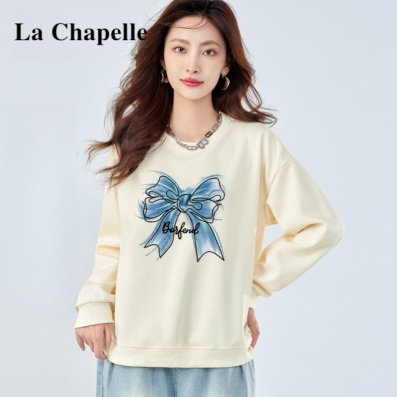 拉夏贝尔时尚印花卫衣女2023年秋冬新款韩版设计感圆领宽松长袖