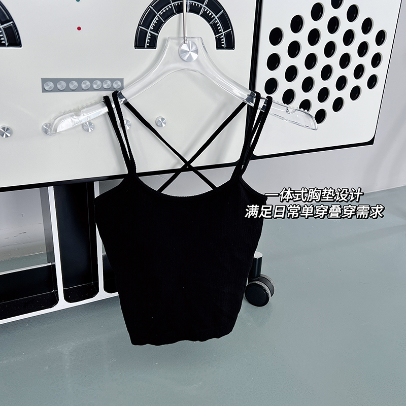 【花粉饰品】【多肩带背心】时尚交叉露背带胸垫一体式修身小吊带