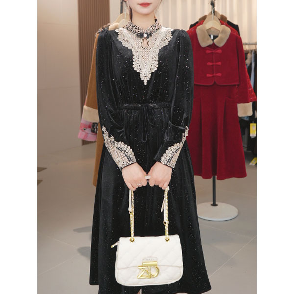 L315时尚奢华精致修身连衣裙2023冬季新款超仙气质减龄显瘦连衣裙