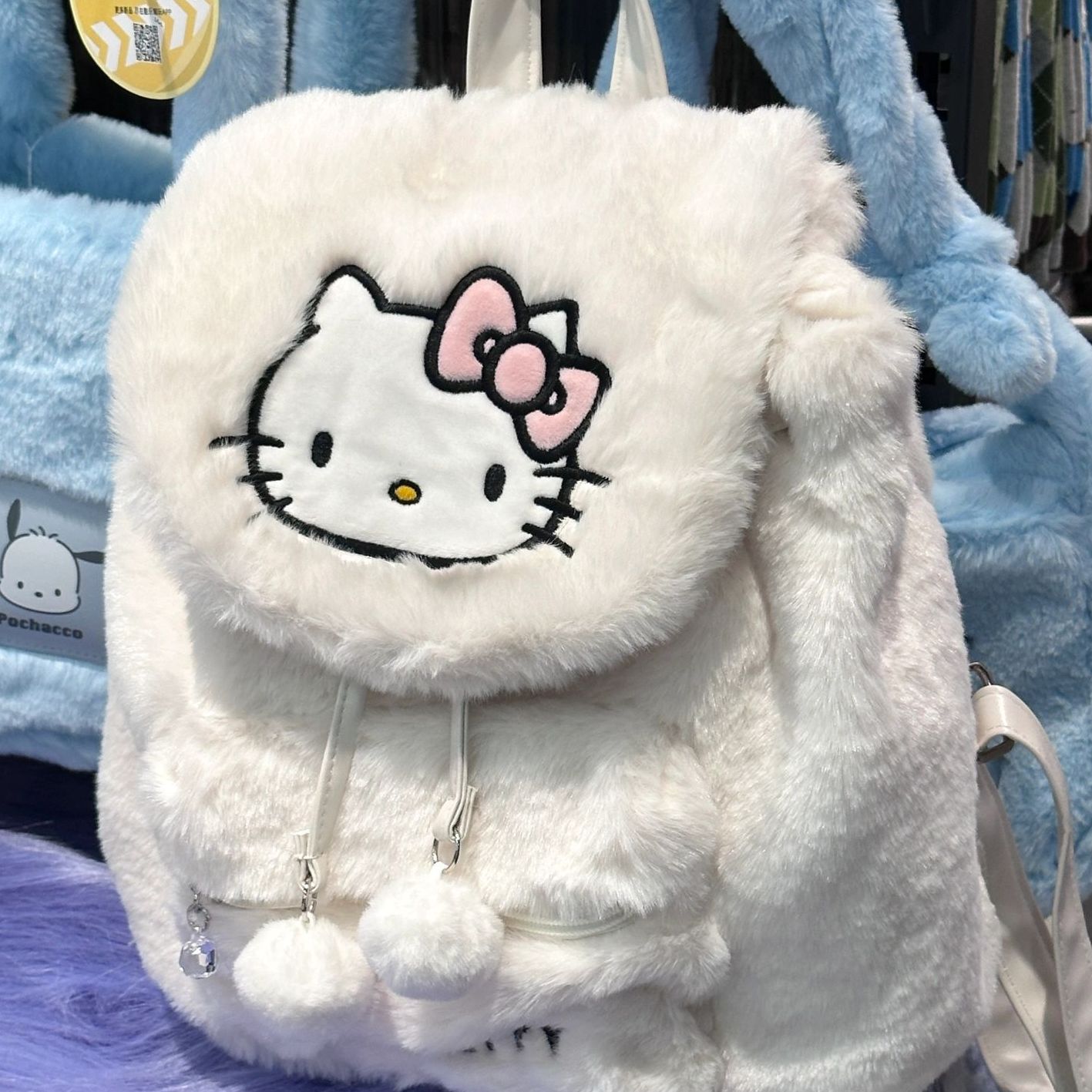 可爱三丽鸥毛绒包包女小众设计翻盖双肩包潮休闲帕恰狗美乐蒂背包