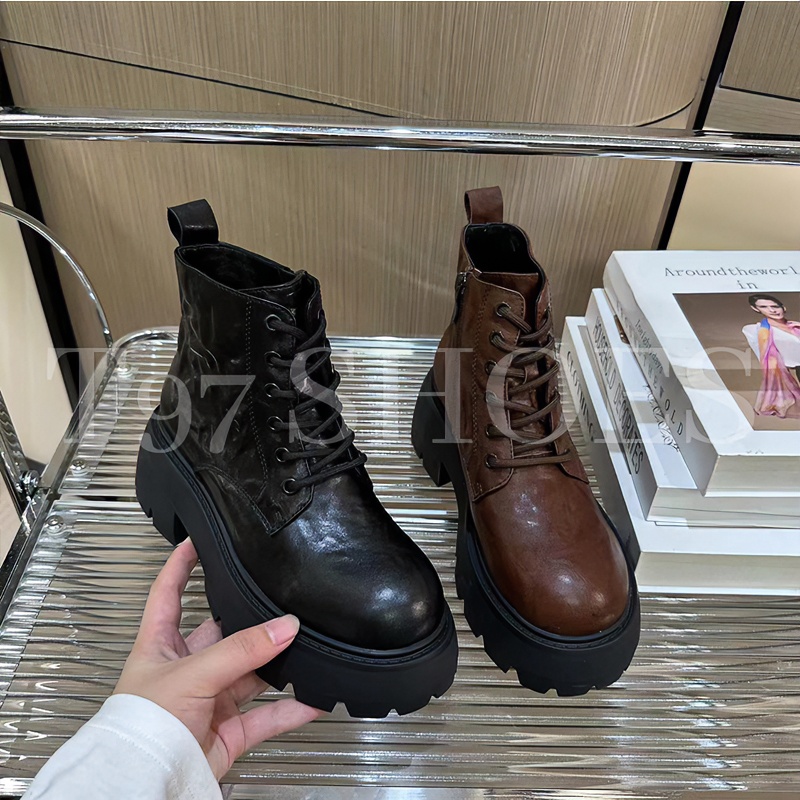 2023秋季新款英伦风时尚百搭厚底增高显瘦系带侧拉链马丁靴女1357