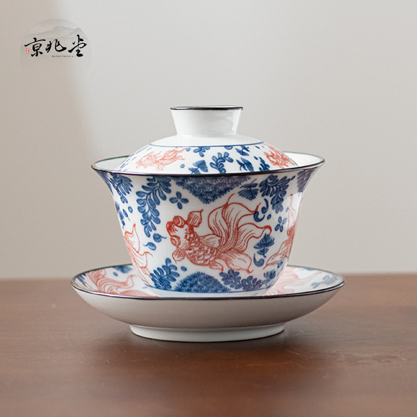 青花瓷盖碗茶杯复古泡茶碗单个大号三才敬茶碗家用功夫茶具D250
