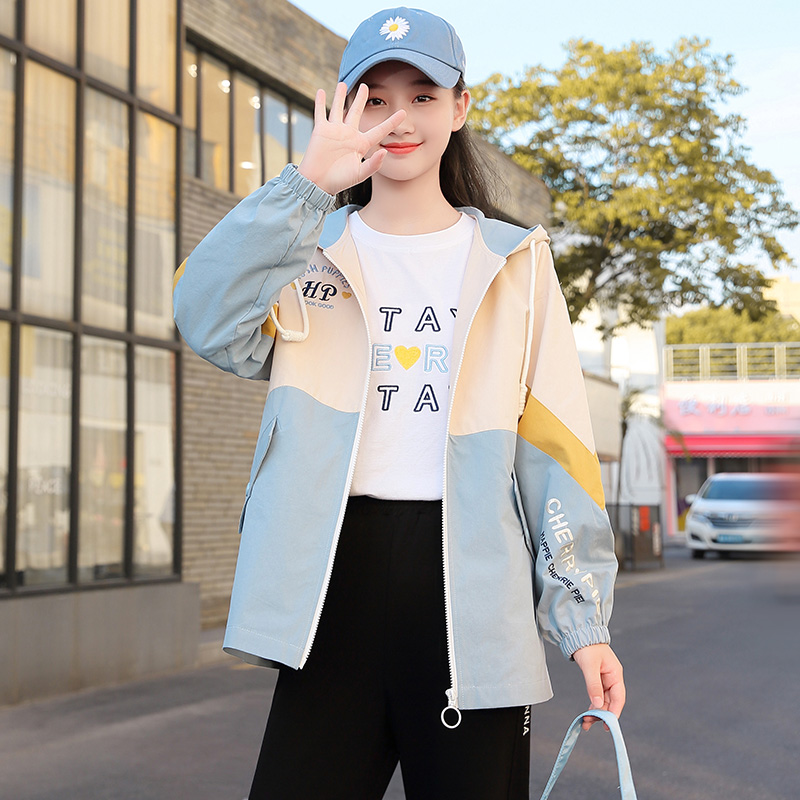 初中生女春秋装上衣高中学生新款防风撞色外套少女孩秋季工装衣服