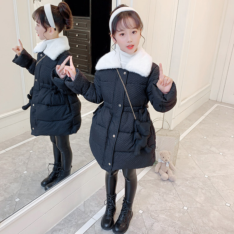 女童压轴毛毛领加绒棉衣2021冬季新款小童加厚棉服女宝宝收腰棉袄