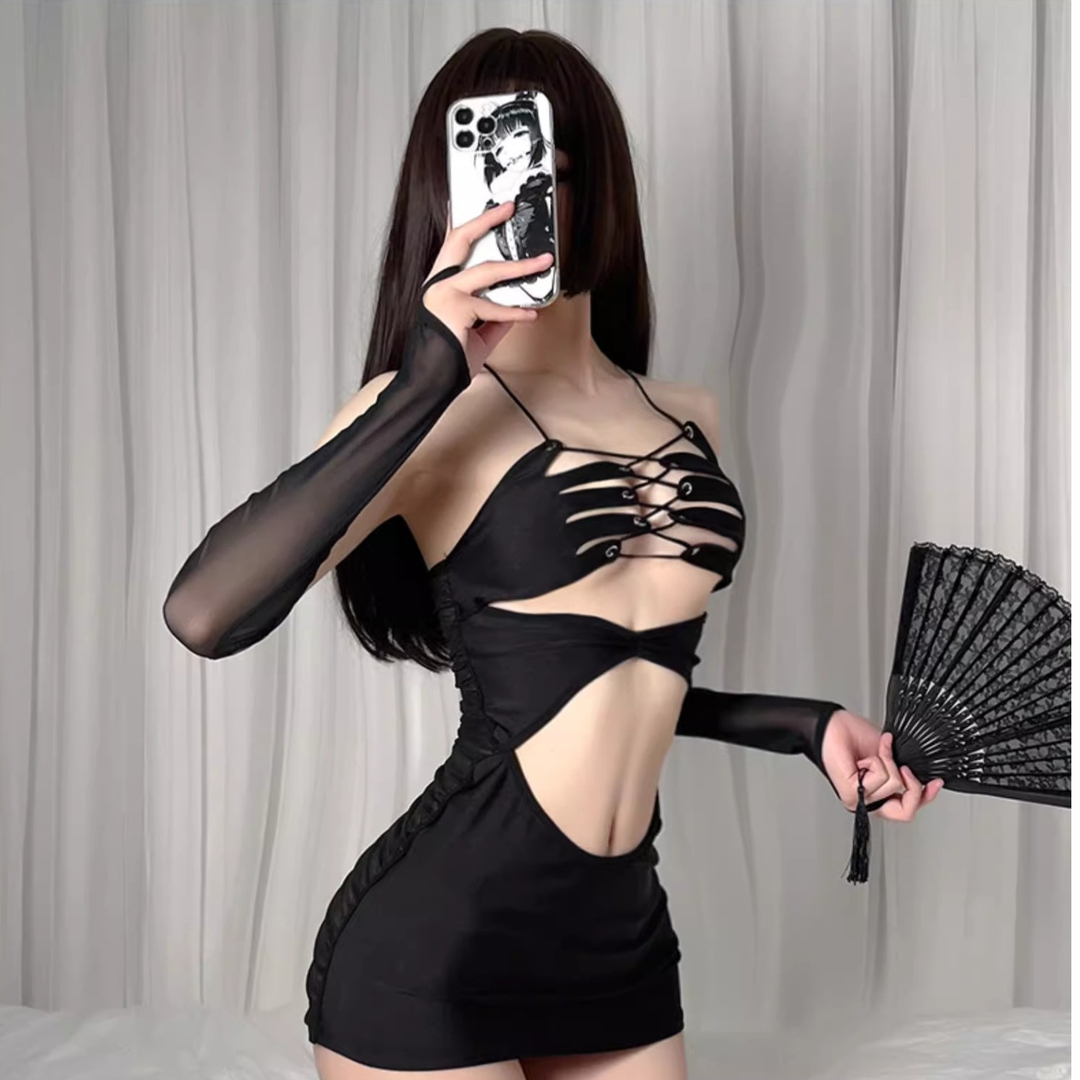 吊带裙美背蕾丝性感风纯欲常规诱惑辣妹镂空连体显瘦连衣裙睡衣