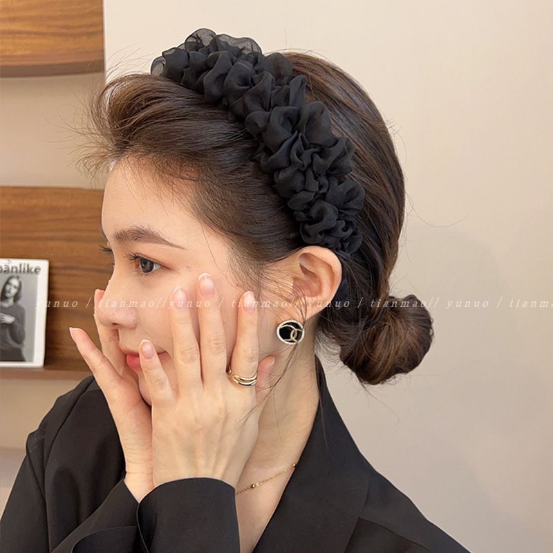 非金属发饰 网纱褶皱发卡发箍女高颅顶洗脸百搭外出头箍气质头饰