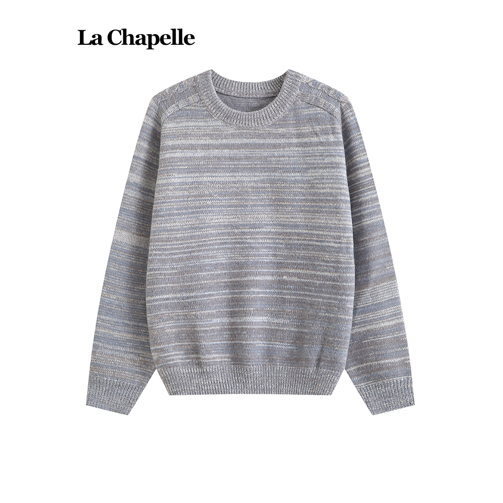 拉夏贝尔LaChapelle慵懒风毛衣女秋冬宽松小个子渐变条纹针织上衣