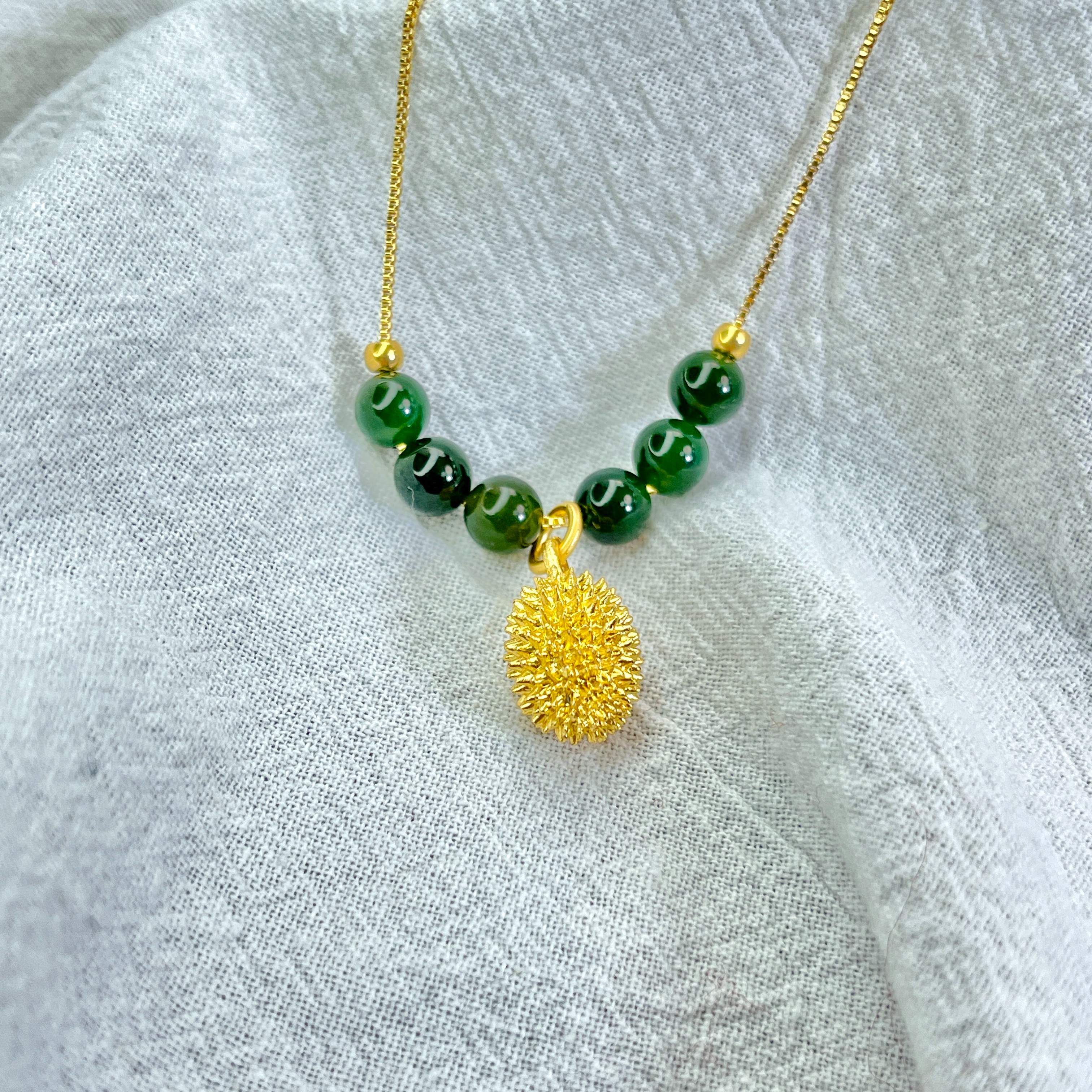 【符老板专属】足金金珠和田玉榴莲项链-Y910 (赠链+赠包装)