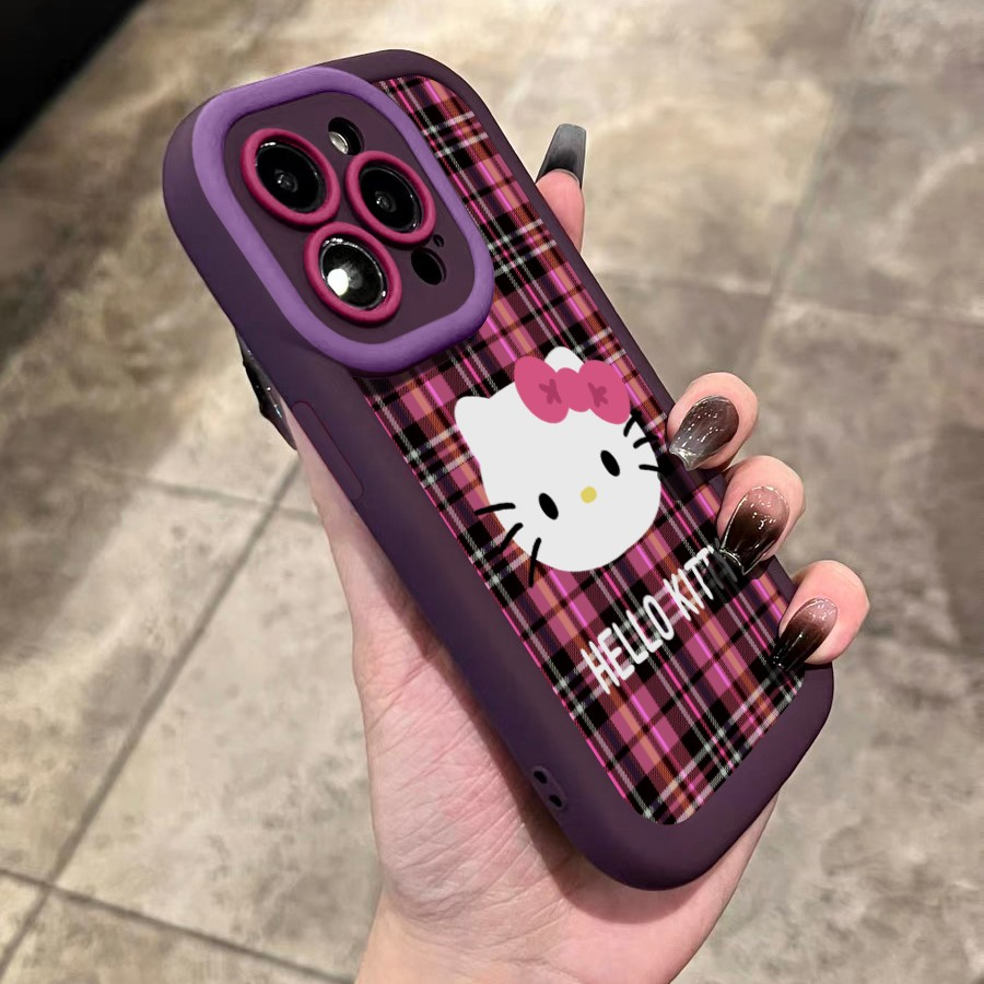 格纹kt猫苹果15Pro/14/13硅胶iPhone12全包11Pro个性手机壳女款软