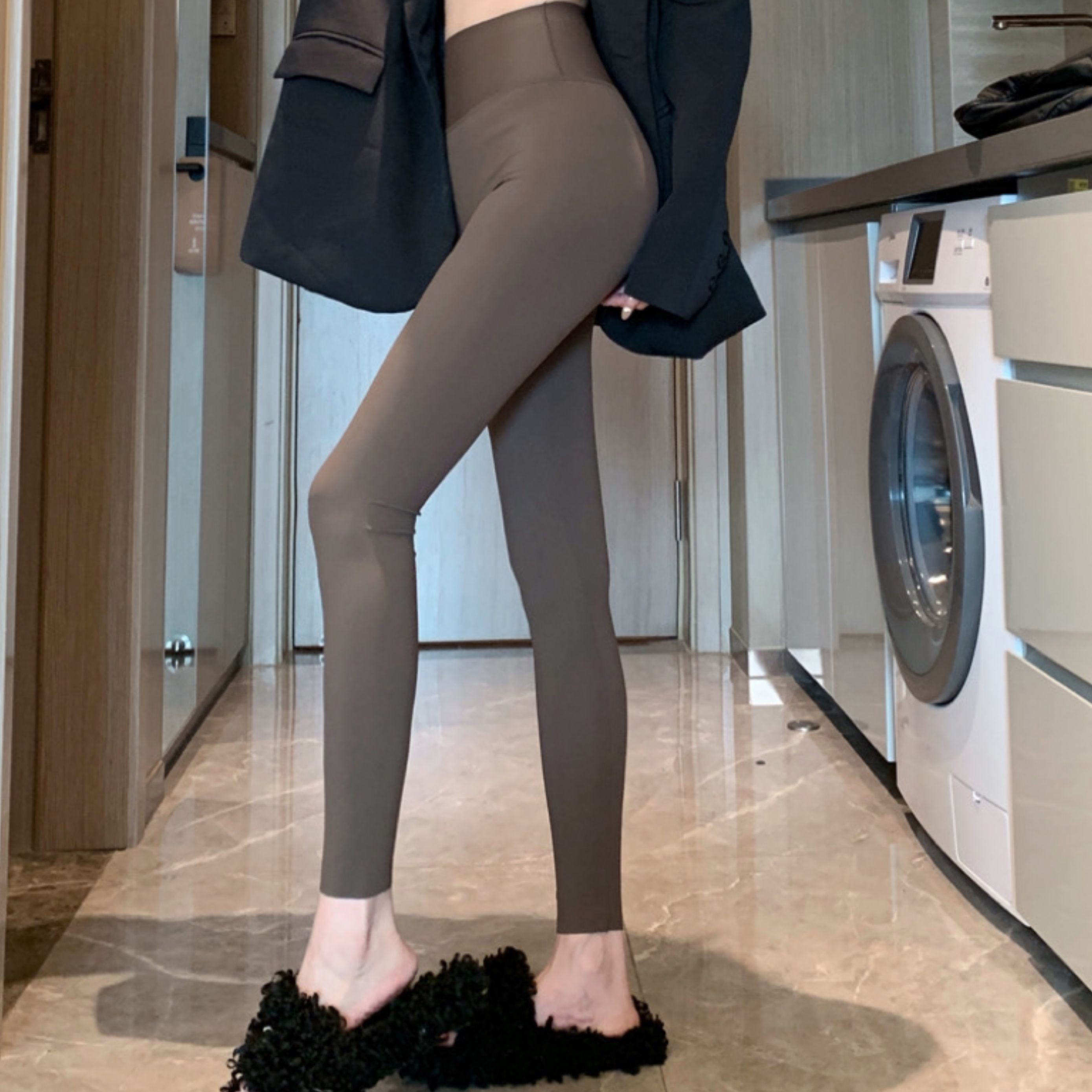 韩版秋冬新款时尚加厚高腰德绒显瘦打底裤女百搭纯色休闲裤子保暖