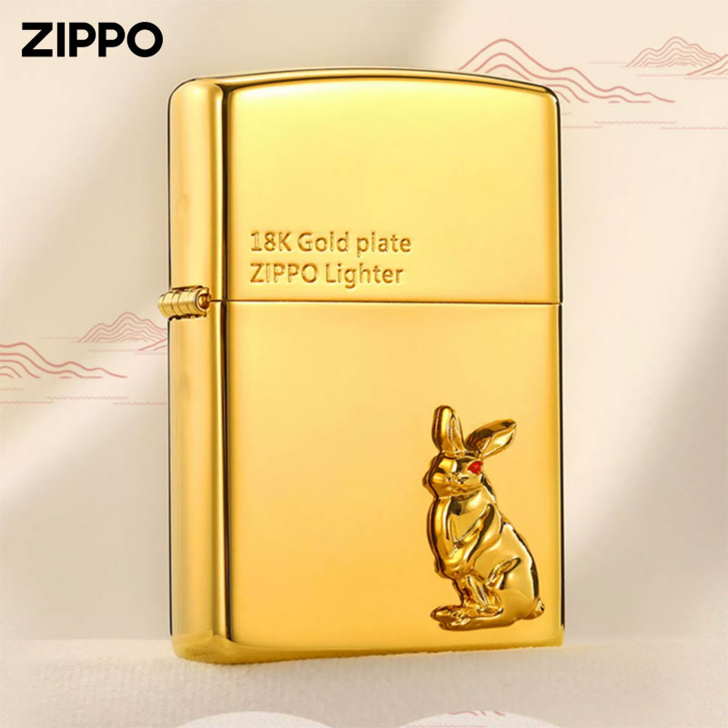 Zippo打火机 金生肖兔 贴章正品防风男士金色原装仿古经典工艺