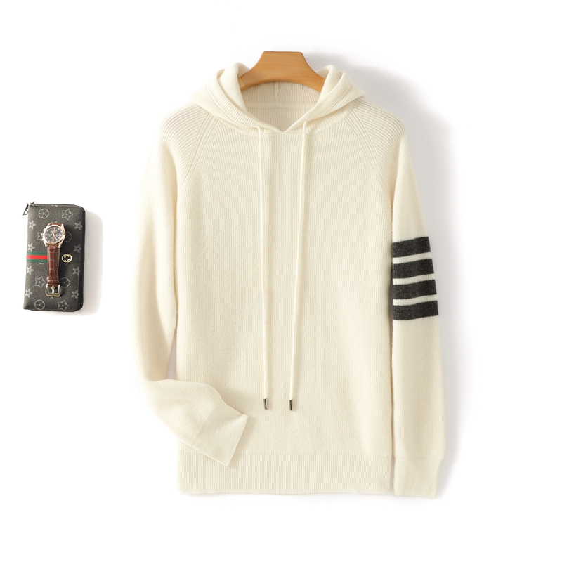 元宝针连帽 秋冬纯羊绒帽衫加厚抽绳套头打底衫男套装MMXBF-2313