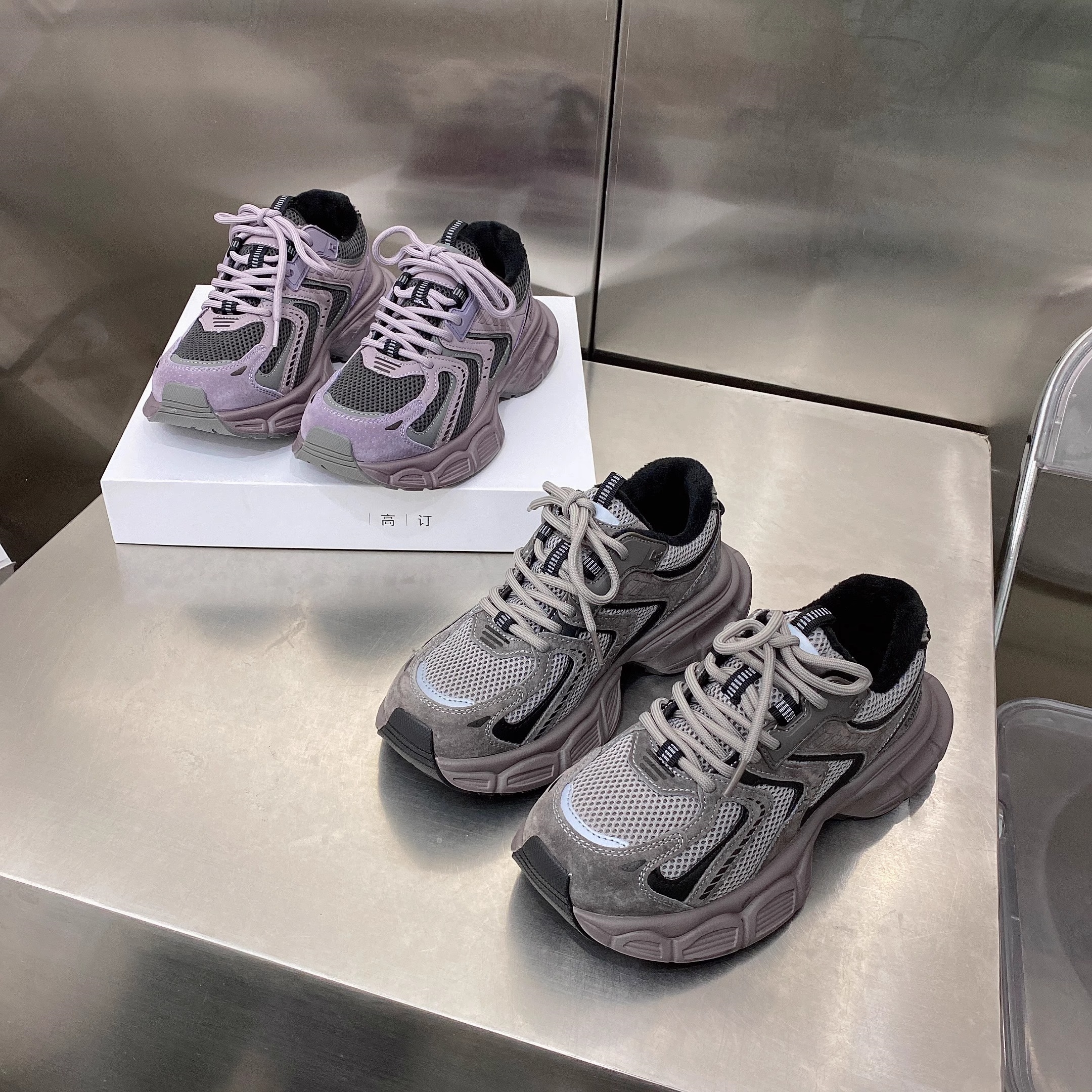 真皮美拉德老爹鞋女2023秋季加绒新款时尚百搭厚底运动休闲跑步鞋