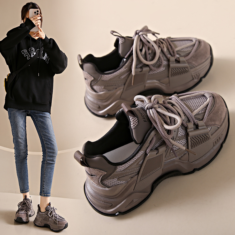 真皮女鞋厚底老爹鞋女款2023新款秋季爆款休闲运动鞋超火阿甘鞋女