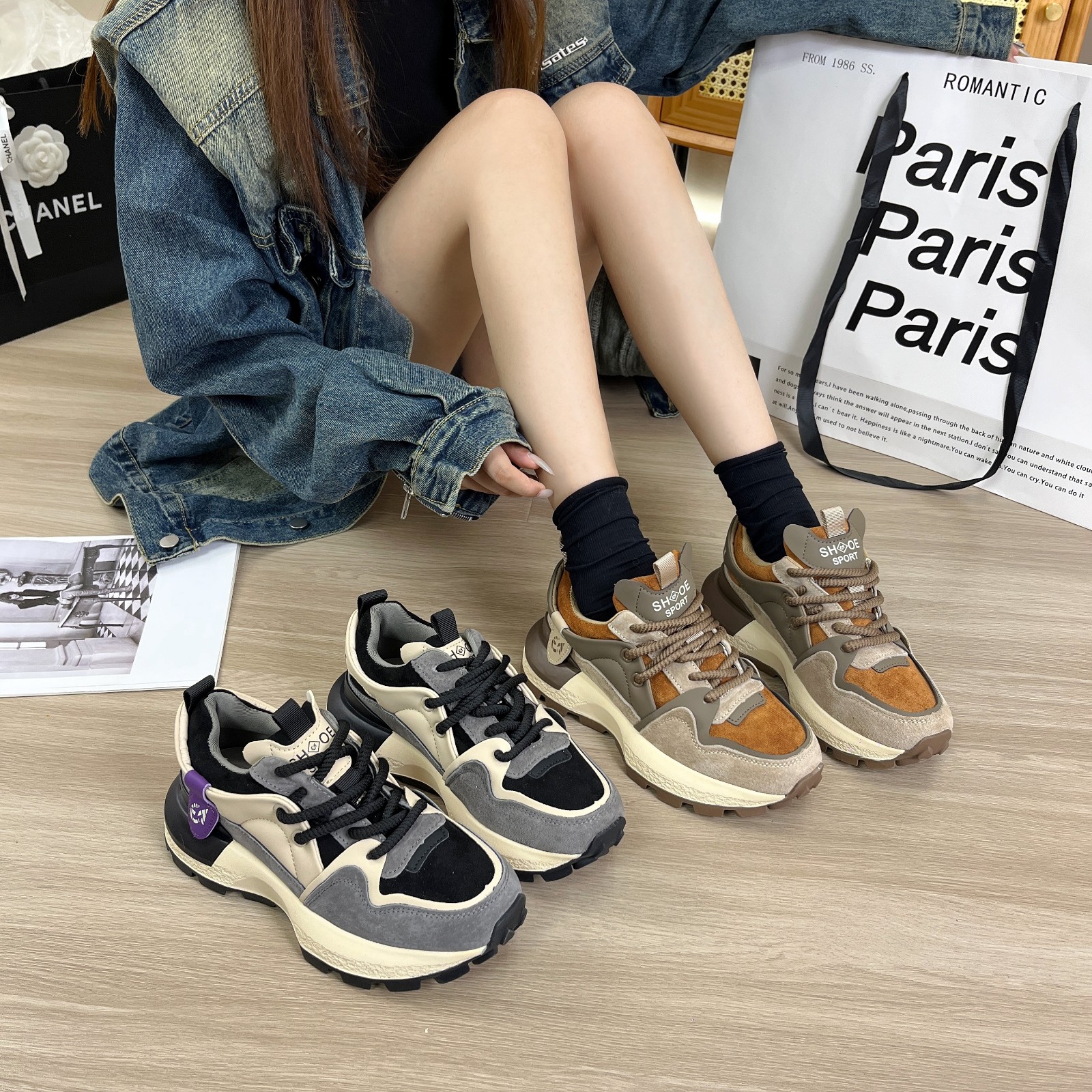 真皮女鞋厚底老爹鞋女款2023新款秋季爆款休闲运动鞋超火阿甘鞋女