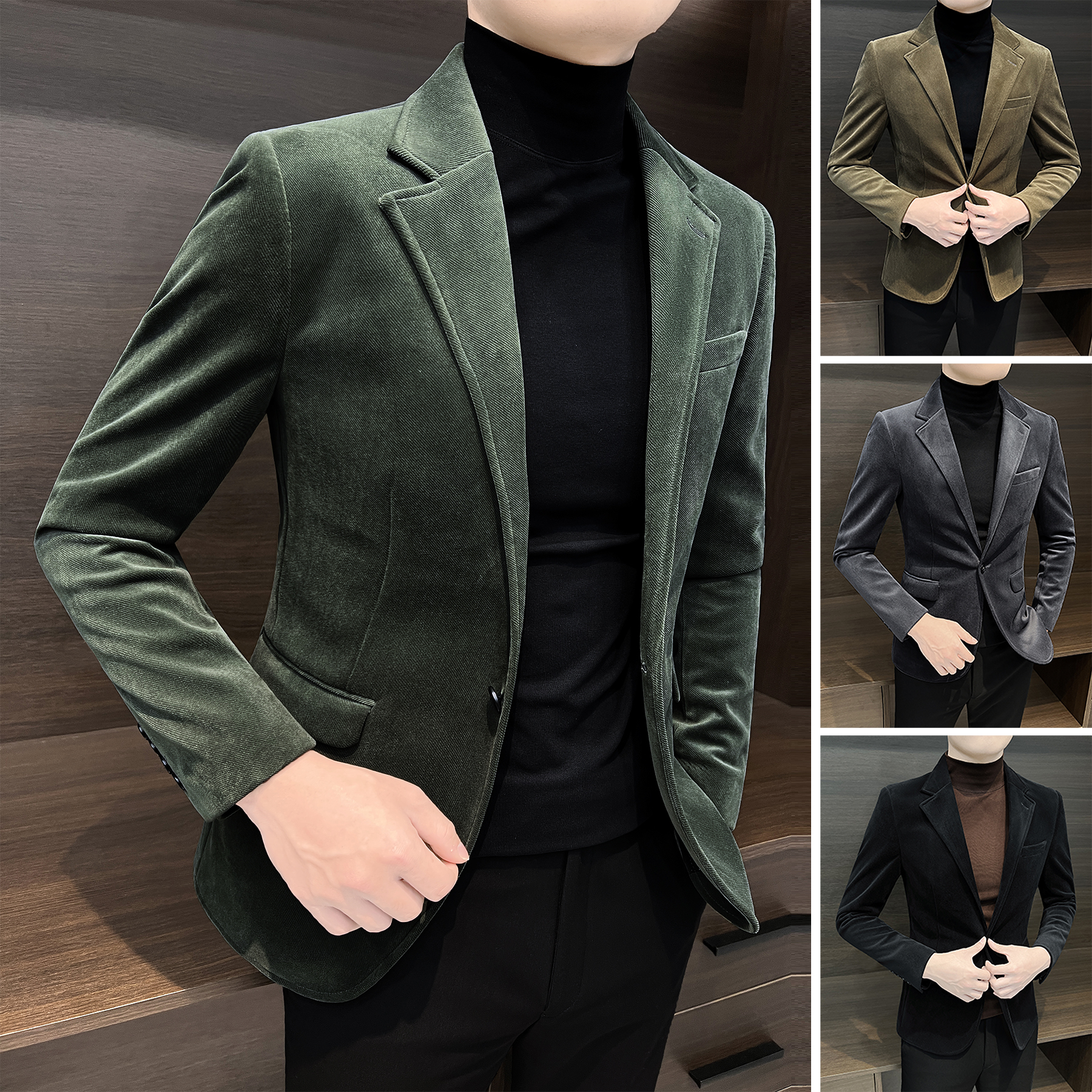 西装男款爆款2023新款25-35岁男装冬季灯芯绒男士痞帅小西服外套