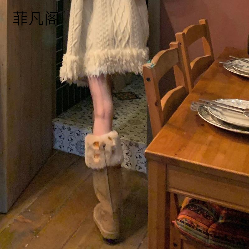 菲凡阁长筒雪地靴女2023冬季新款加绒加厚东北棉鞋两穿过膝高筒靴