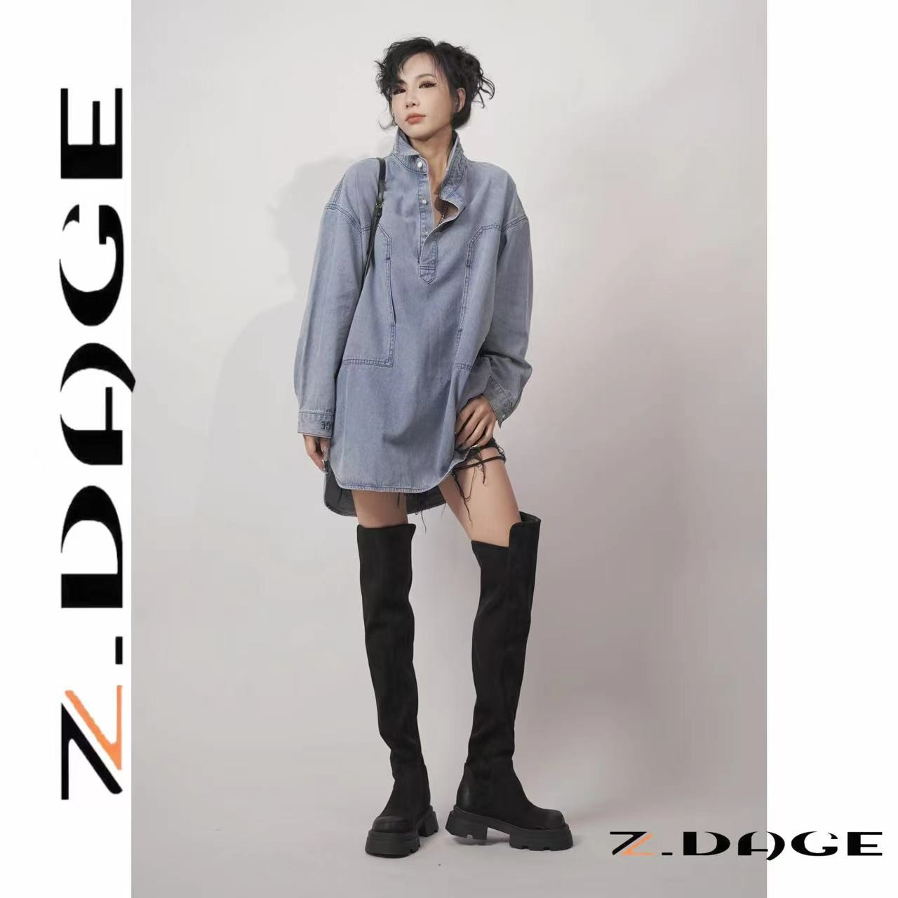 【大哥潮牌6】复古做旧时尚显瘦大气百搭宽松牛仔衬衫女-ZY120602