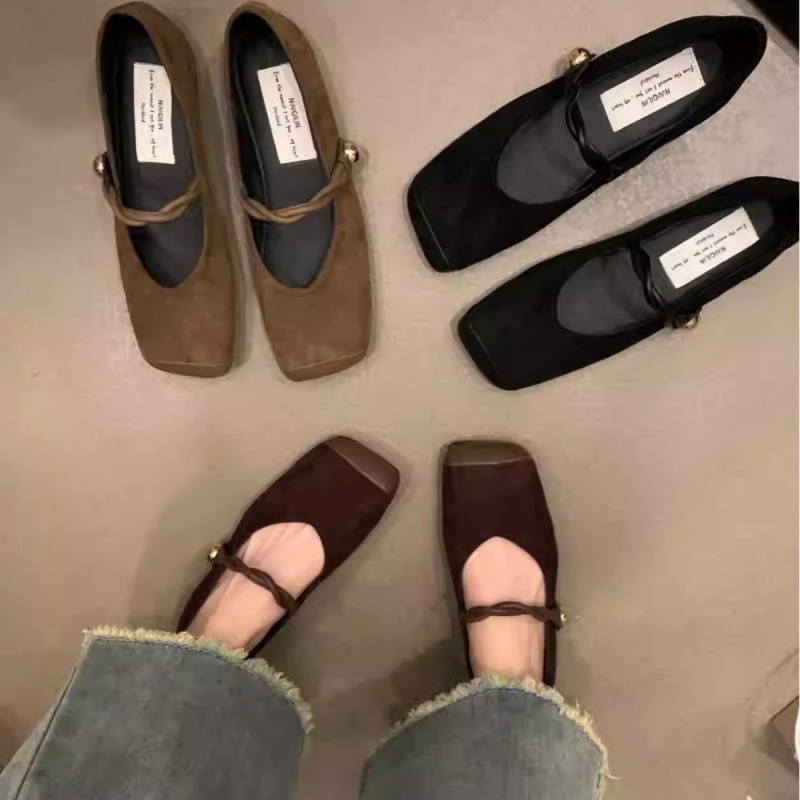 【送运费险】方头女鞋子新款绒面一字带法式配裙子气质单鞋M1171