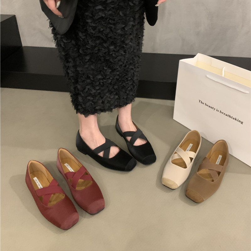 【真皮材质】平底方头芭蕾舞单鞋女鞋子春秋季法式玛丽珍晚晚鞋G389