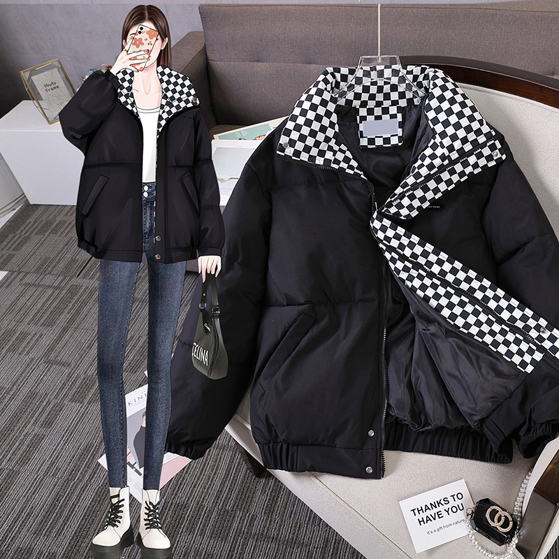 新款时尚百搭大码女装个性秋冬季设计感拼色保暖棉衣女-QYF8133