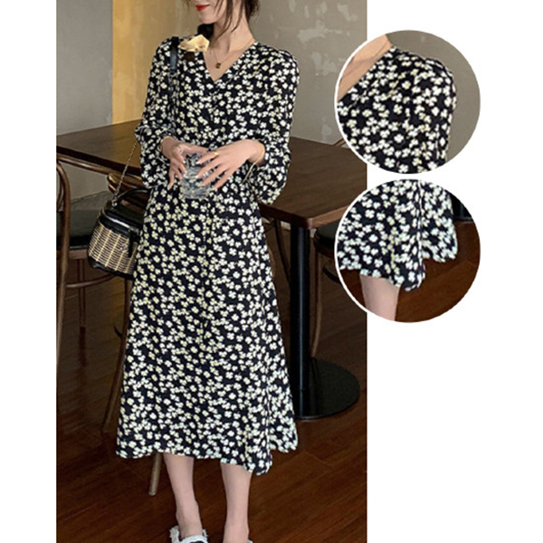 线下229！复古碎花！超显气质~V领显瘦百搭好看女式连衣裙T3299