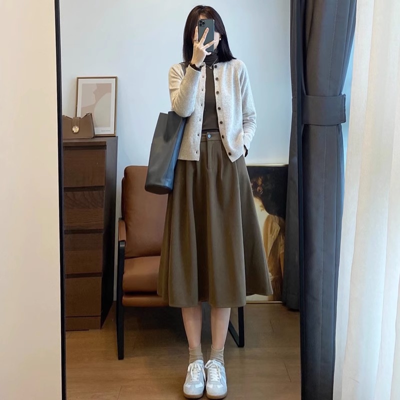 冬季款大码女装中长款毛呢半身裙胖妹妹梨形身材遮胯显瘦通勤伞裙