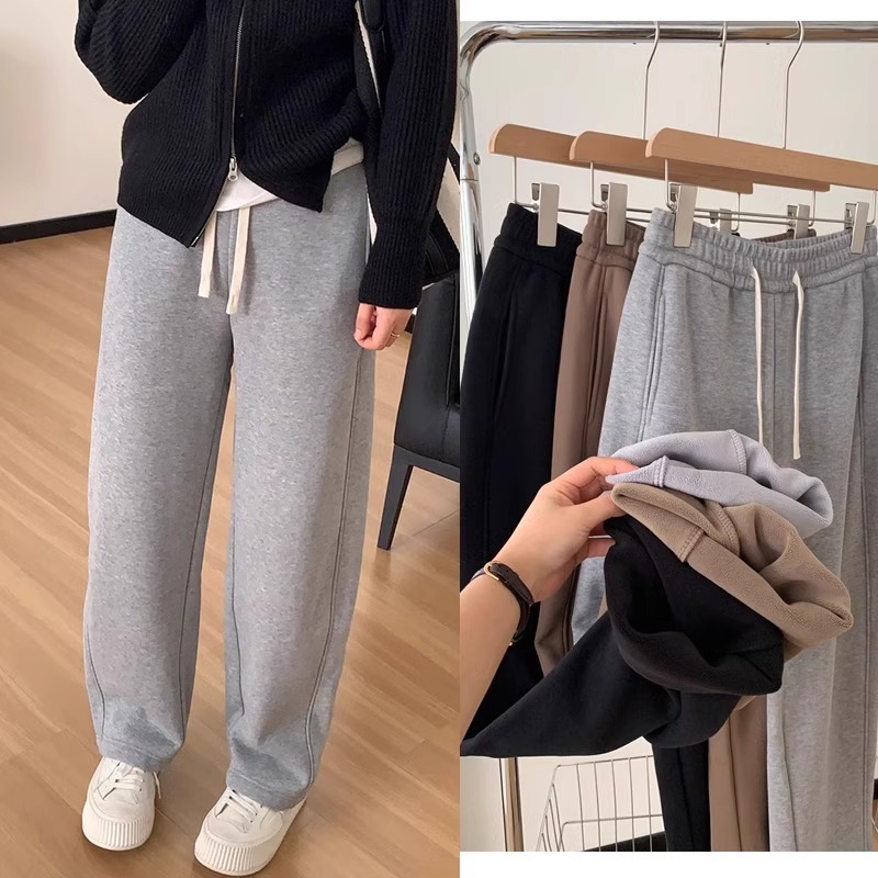 2023冬款大码加绒保暖休闲百搭直筒裤梨形身材显瘦宽松弯刀长裤女