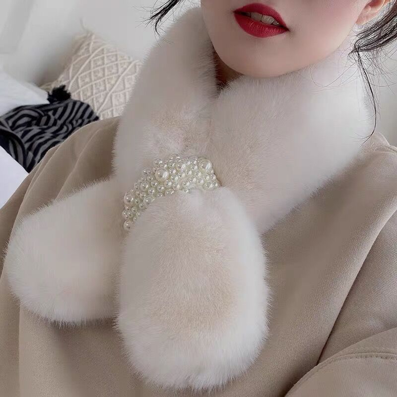 秋冬季新款珍珠毛毛围脖韩版保暖仿獭兔毛绒围巾百搭少女围巾ZZ