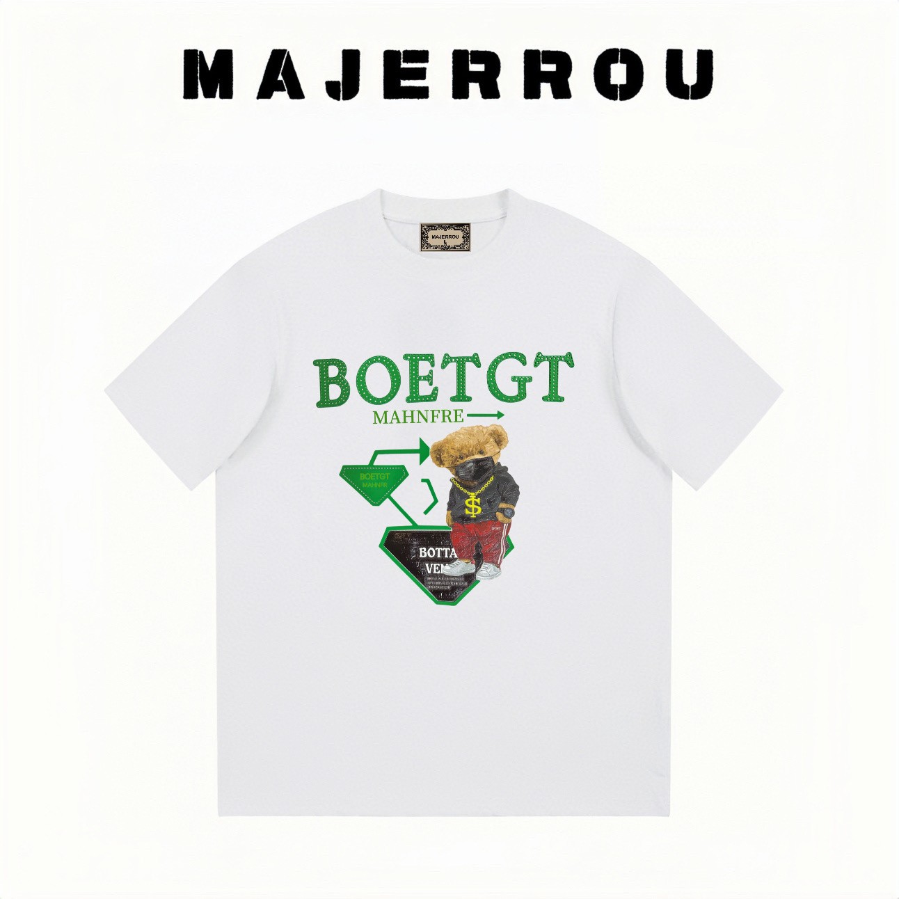 MAJERROU/玛基欧口罩暴力熊t恤短袖重磅棉夏季新款潮牌轻奢男装