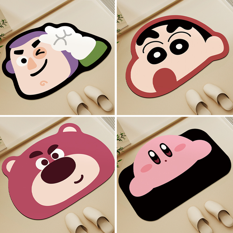 草莓粉熊软硅藻泥吸水地垫卫生间门口浴室防滑脚垫卡通速干地垫