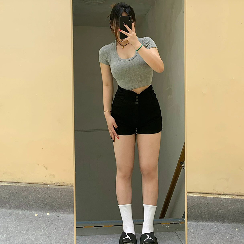 特大码女装梨型身材高腰a字短裤夏季新款遮胯显瘦辣妹牛仔短裤女