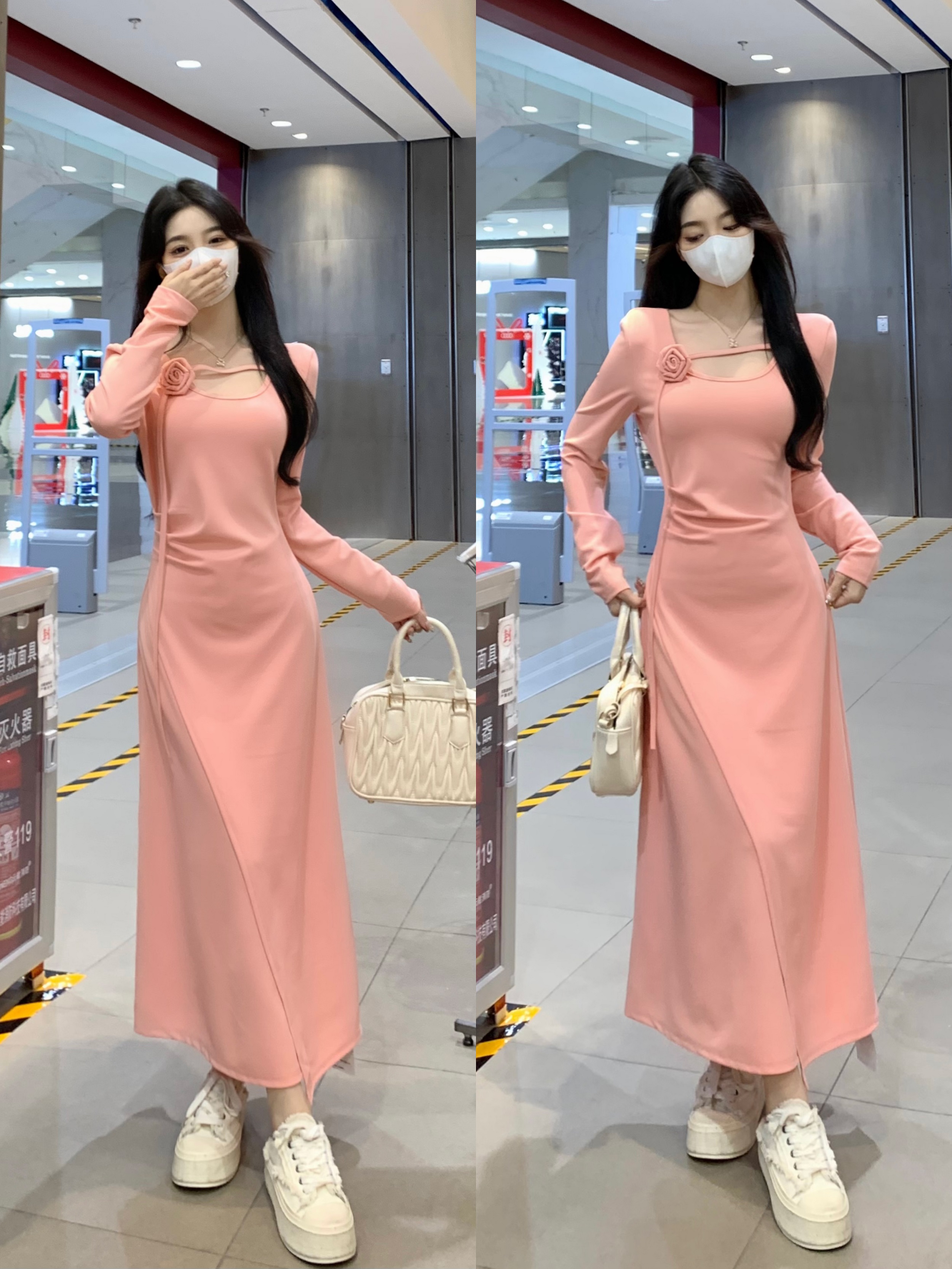 大码高级感气质连衣裙女秋冬甜美收腰显瘦a字裙梨形身材垂感裙子