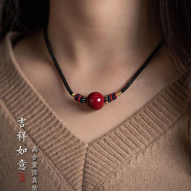 辰砂（处理）朱砂转运珠锁骨链16mm新款女款吊坠项链挂件饰品本命