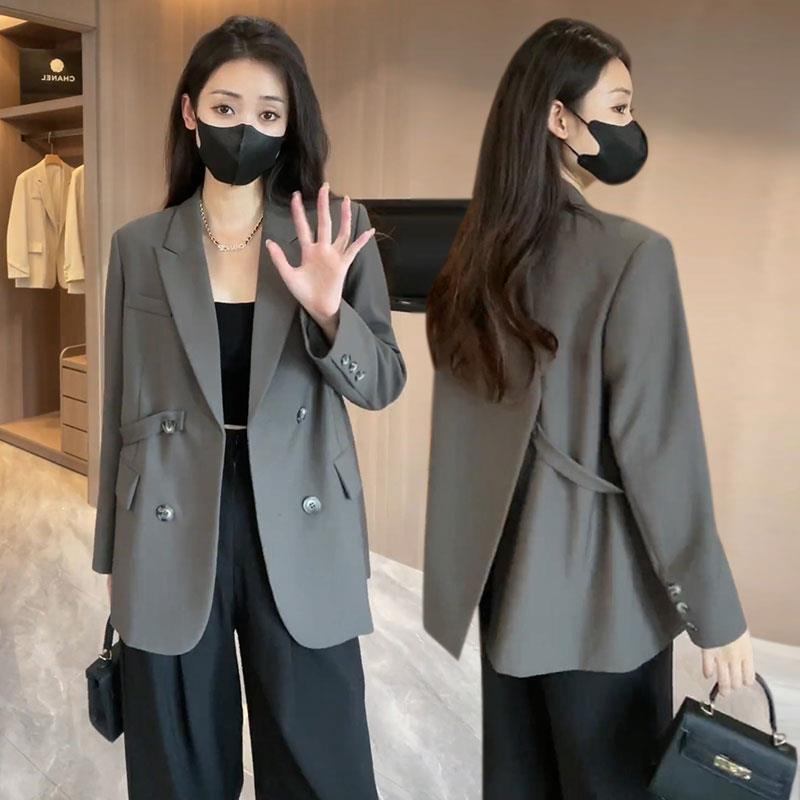 FAVMARTHA高级感灰色小个子廓形西装外套女秋装新款宽松休闲西服