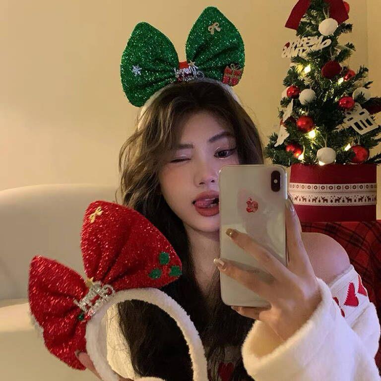 氛围感可爱大蝴蝶结发箍女款圣诞节毛绒头箍网红派对发卡发饰头饰