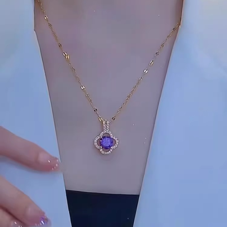 合金吊坠 c-1035高级感清新四叶花项链女网红同款小众设计饰品