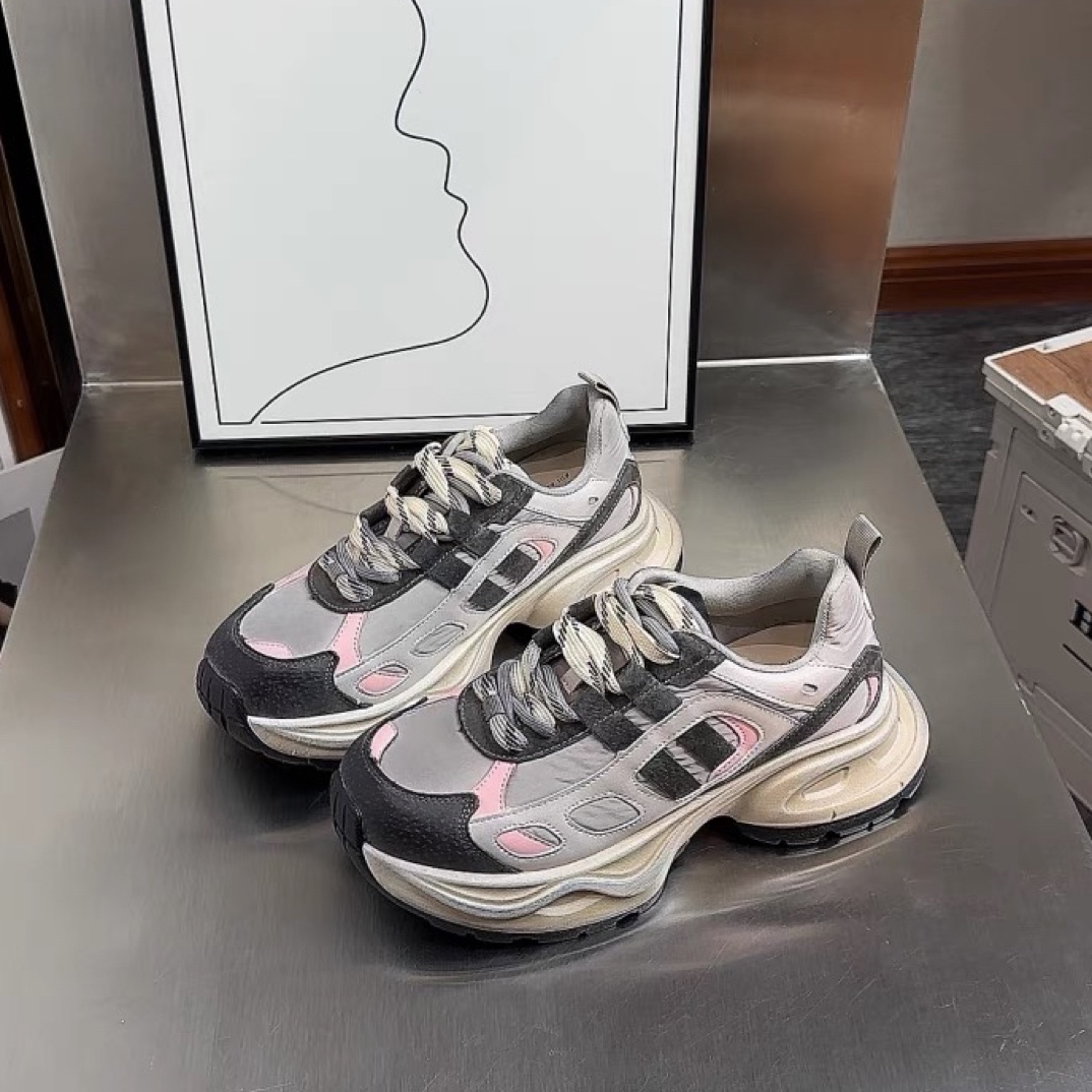 软皮加绒老爹鞋女2023秋冬新款网红轻便厚底百搭运动休闲鞋潮拼色