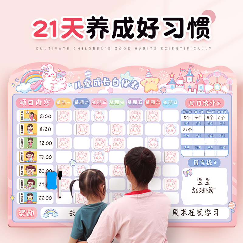 儿童成长自律表奖励孩子的积分卡墙贴纸表扬板家用小学生时间管理