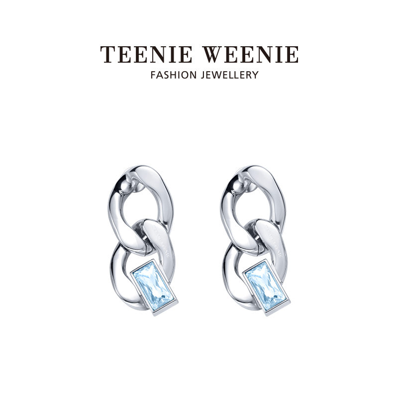 Teenie Weenie 钛钢合成锆石耳饰 精致冷淡风酷飒古巴链时尚轻奢