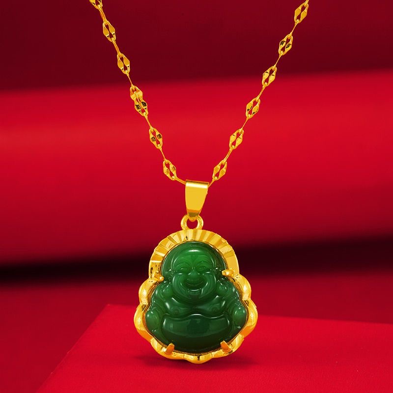 钛钢项链 PJ-88594百搭时尚大肚佛头精美吊坠镶嵌项链