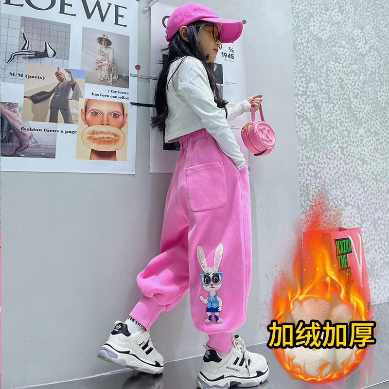 女童秋冬裤子中大童加绒保暖时尚休闲卫裤儿童运动宽松哈伦束脚裤