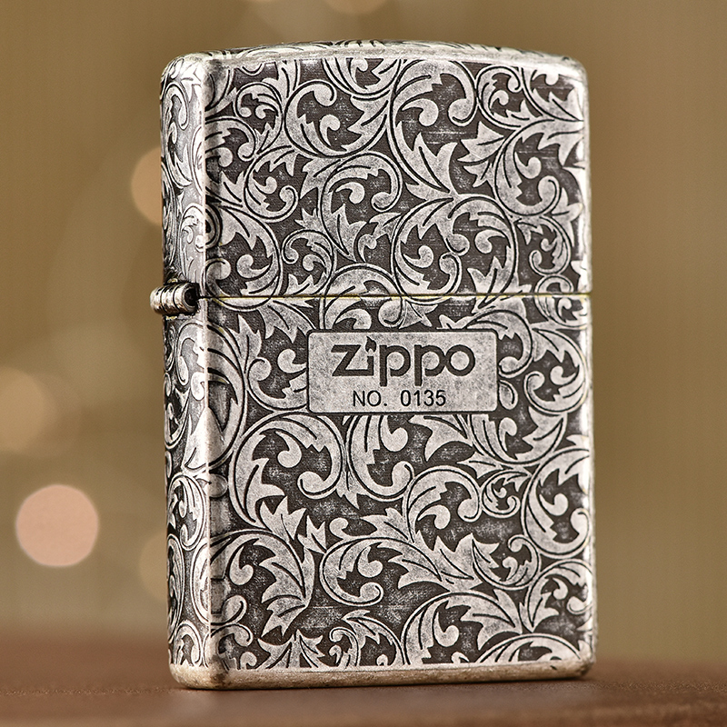 【甄选】zippo打火机正版原装正品古银五面深雕唐草
