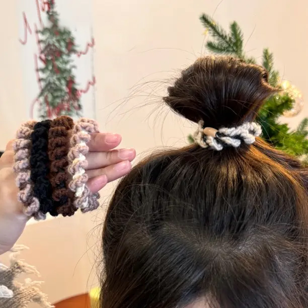 简约基础款编织发绳高弹力少女奶咖色套日韩头饰百搭耐用FC